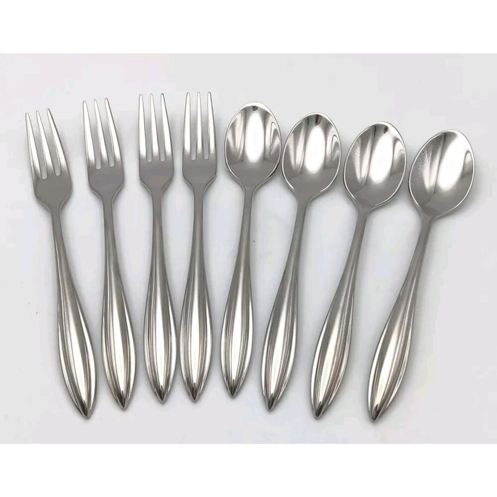 Lenox Sculpt/Marietta 4 Shirmp Forks & 4 Demitasse Spoons Stainless Flatware New